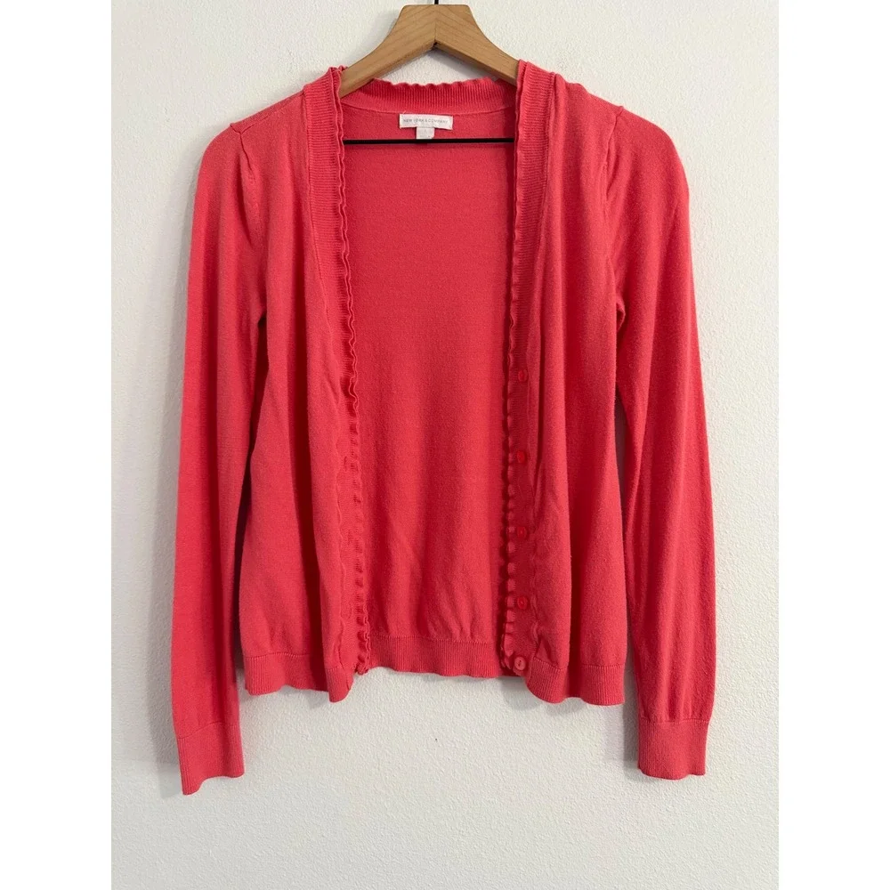 New York & Co - Coral Ruffle Button Down Cardigan Sweater Women's Size‎ S